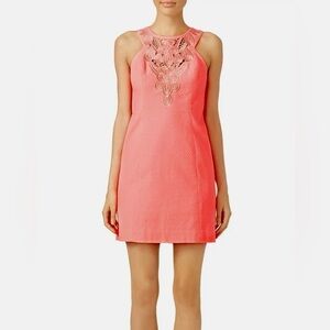 Lilly Pulitzer Coral and Gold Embroidered Mini Dress, Size 4